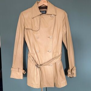 Vintage Belta Buono beige soft italian leather belted jacket size XS
